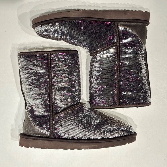 Ugg Australia Sequin Silver Purple Sparkle Winter Boot Women 7 Minimal Wear (#2) - Picture 14 of 16